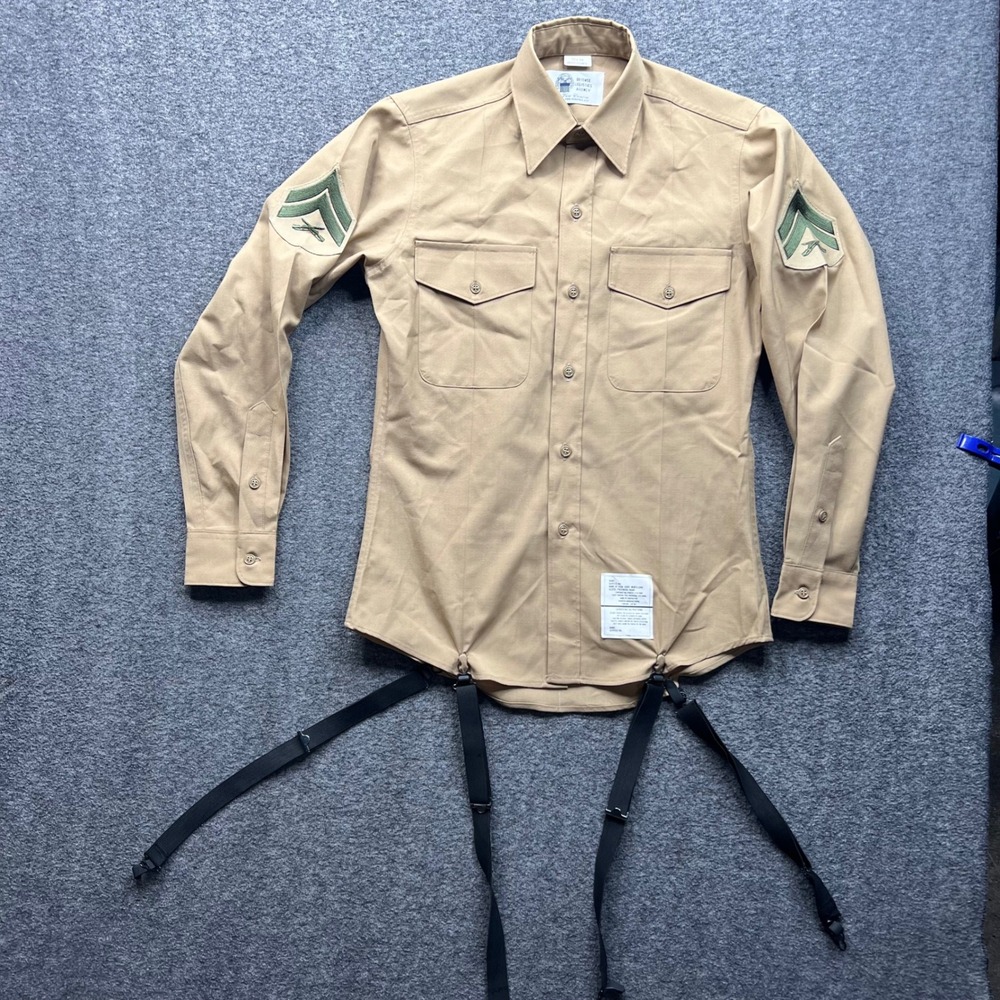 Military Shirt‎ Mens 15x34 Tan Defense Logistics USMC Uniform Khaki Wool Blend